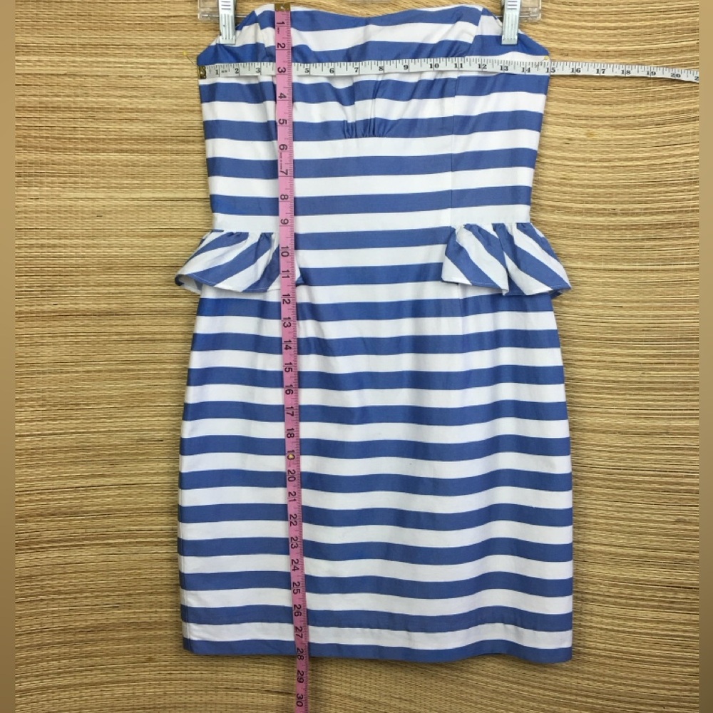Lilly Pulitzer Maybell Peplum Ruffled Blue Striped Strapless  Dress Size 4 - Picture 12 of 12